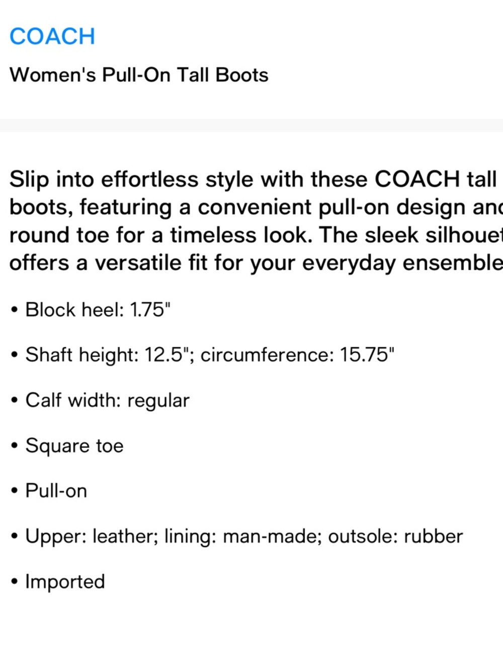 COACH Women's Pull-On Tall Boots - Picture 6 of 14